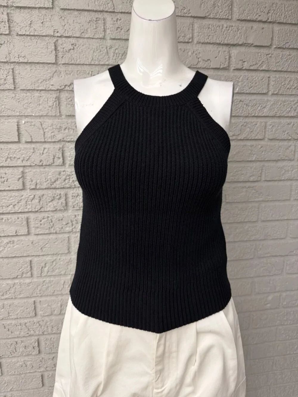Express Black Ribbed Knit Sweater Halter Top Size L